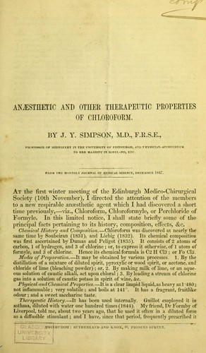 [Anaesthetic and other therapeutic properties of chloroform]