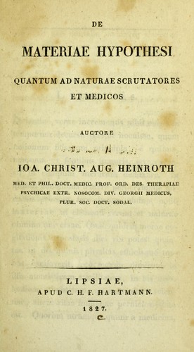 De materiae hypothesi quantum ad naturae scrutatores et medicos