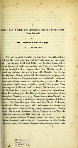 Ueber den Verfall der Alchemie und die hermetische Gesellschaft