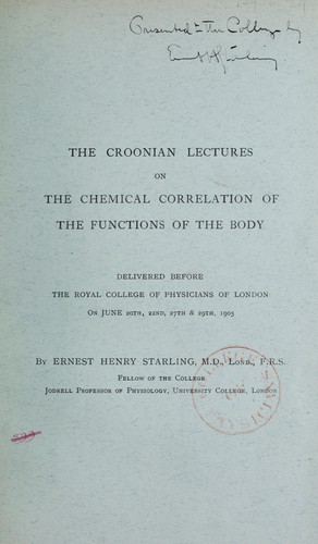 The Croonian lectures on the chemical correlation of the functions of the body