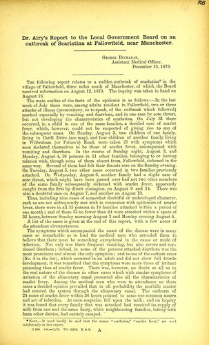 Dr. Airy's report to the local government board on an outbreak of scarlatina at Fallowfield, near Manchester