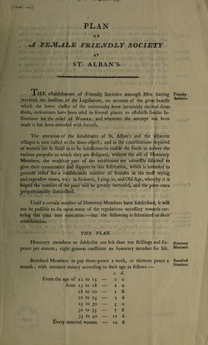 Plan of a Female Friendly Society at St. Albans