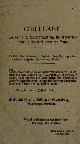 In Betreff der Befreyung der ärztlichen Zeugnisse, wegen überstandener Kuhpocken-Impfung vom Stämpel