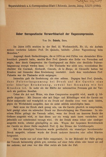 Ueber therapeutische Verwerthbarkeit der Vaguscompression