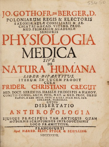 Physiologia medica, sive de natura humana liber bipartitus