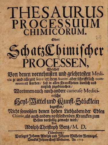 Thesaurus processuum chimicorum. Oder