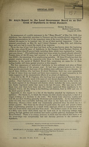 Dr. Airy's report to the Local Government Board on an outbreak of diphtheria at Great Dunmow