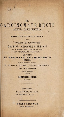 De carcimoate recti adjecta casus historia ...