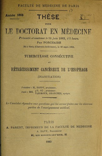 Tuberculose consécutive au rétrécissement cancéreux de l'œsophage (inanitiation)