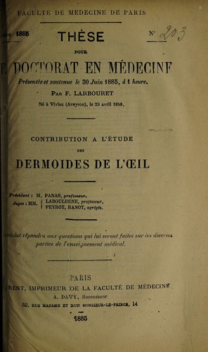 Contribution à l'étude des dermoides de l'œil ...