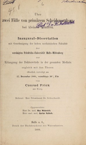 Über zwei Fälle von primärem Scheidensarkom bei kleinen Kindern ...