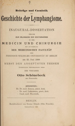 Beiträge und Casuistik zur Geschichte der Lymphangiome ...