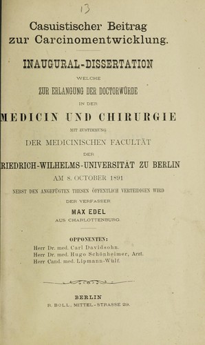 Casuistischer Beitrag zur Carcinomentwicklung ...