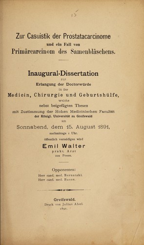 Zur Casuistik der Prostatacarcinome und ein Fall von Primärcarcinom des Samenbläschens ...