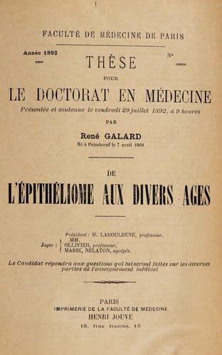 De l'épithéliome aux divers ages ...