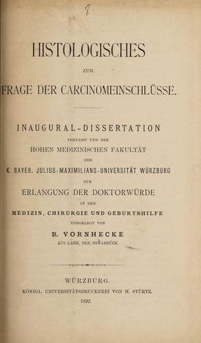 Histologisches zur Frage der Carcinomeinschlüsse ...