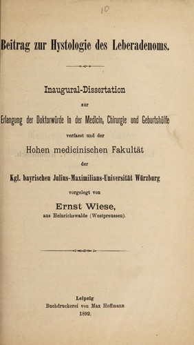Beitrag zur Hystologie des Leberadenoms ...