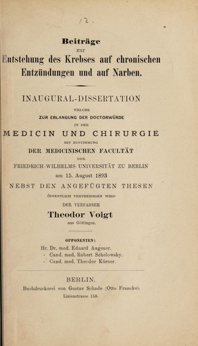 Beiträge zur Entstehung des Krebses auf chronischen Entzündungen und auf Narben ...
