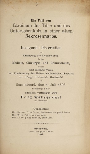 Ein Fall von Carcinom der Tibia und des Unterschenkels in einer alten Nekrosennarbe ...