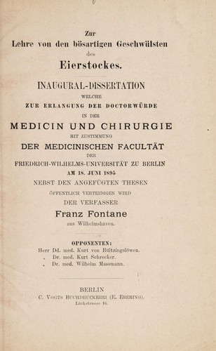 Zur Lehre von den bösartigen Geschwülsten des Eierstockes ...