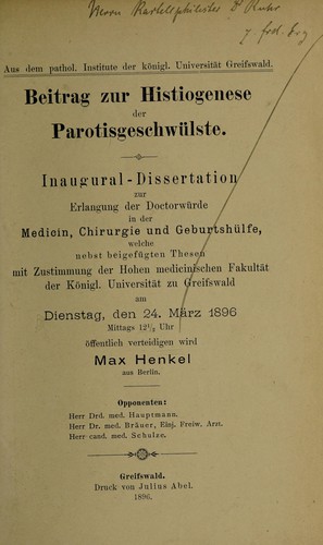 Beitrag zur Histiogenese der Parotisgeschwülste ...