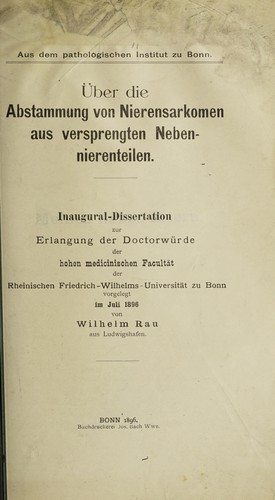 Über die Abstammung von Nierensarkomen aus versprengten Nebennierenteilen ...