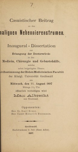 Casuistischer Beitrag zu den malignen Nebennierenstrumen ...