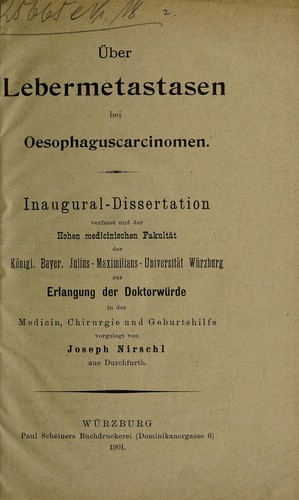Über Lebermetastasen bei Oesophaguscarcinomen ...