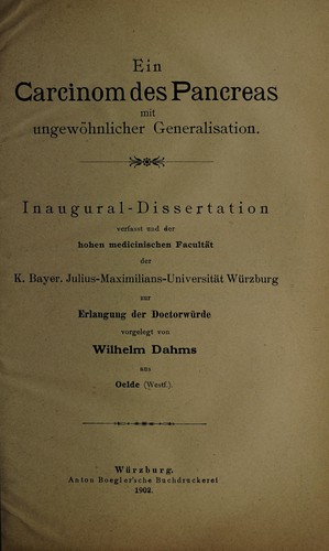 Ein Carcinom des Pancreas mit ungewöhnlicher Generalisation ...