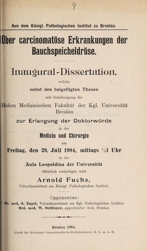 Über carcinomatöse Erkrankungen der Bauchspeicheldrüse ... / Arnold Fuchs