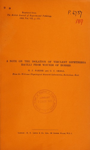 A note on the isolation of virulent diphtheria bacilli from wounds of horses