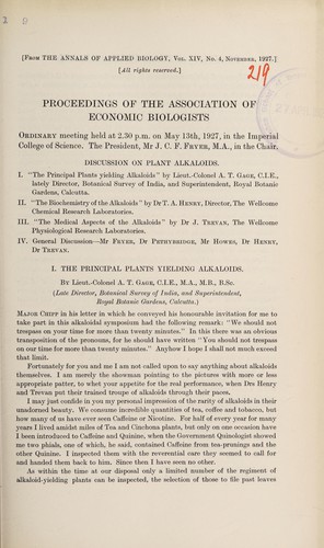 Proceedings of the Association of Economic Biologists ordinary meeting held at 2.30 p.m. on May 13th, 1927, in the Imperial College of Science ...