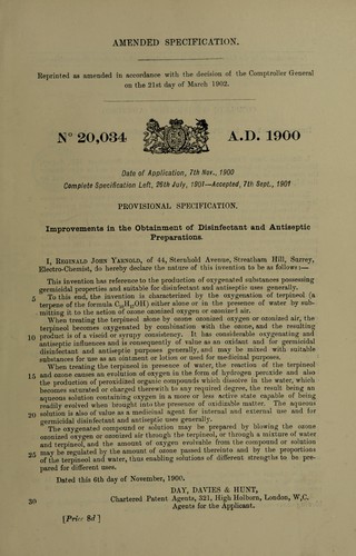 Improvements in the obtainment of disinfectant and antiseptic preparations. Amended specification