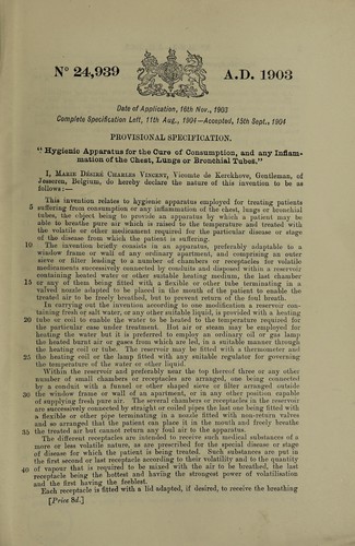 Hygienic apparatus for the cure of consumption, and any imflamation of the chest, lungs or bronchial tubes