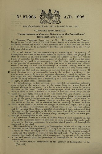 Improvements in means of determining the proportion of haemoglobin in blood