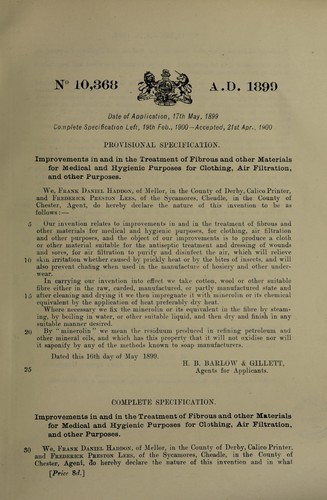 Improvements in and in the treatment of fibrous and other materials for medical and hygienic purposes for clothing, air filtration, and other purposes