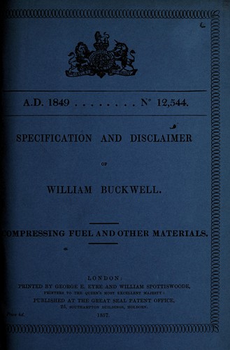 Specification and disclaimer of William Buckwell
