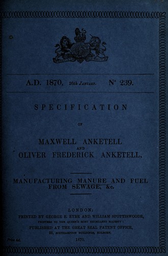 Specification of Maxwell Anketell and Oliver Frederick Anketell