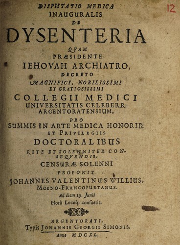 Disputatio medica inauguralis de dysenteria ...