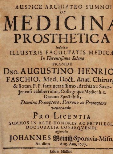 De medicina prosthetica ...