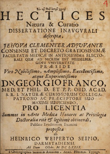 Hectices natura et curatio dissertatione inaugurali descripta