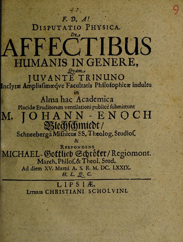 Dissertatio physica de affectibus humanis in genere ...