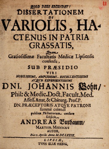 Dissertationem de variolis, hactenus in patria grassatis
