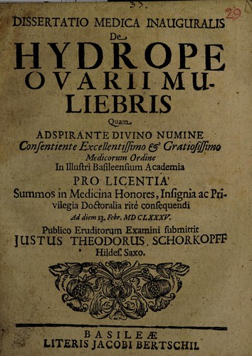Dissertatio medica inauguralis de hydrope ovarii muliebris