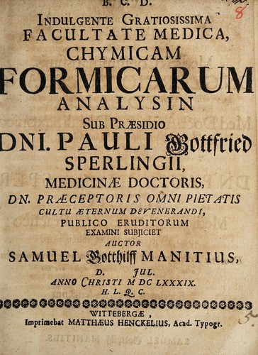 Chymicam formicarum analysin ...