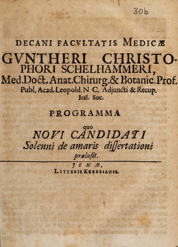 Programma quo novi candidati solenni de amaris dissertatione praelusit
