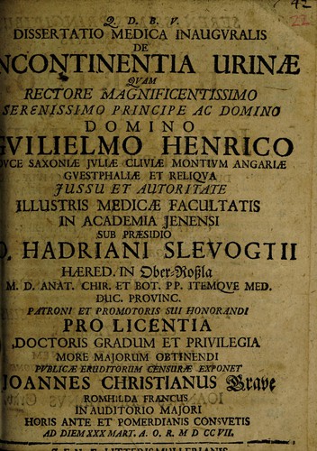 Dissertatio medica inauguralis de incontinentia urinae ...