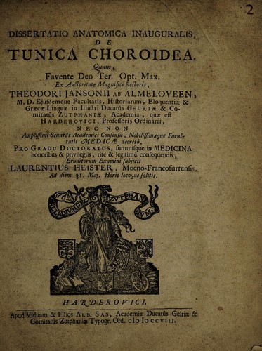 Dissertatio anatomica inauguralis, de tunica choroidea ...