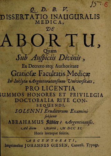 Dissertatio inauguralis medica, de abortu