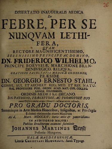 Dissertatio inauguralis medica de febre, per se nunquam lethifera ...